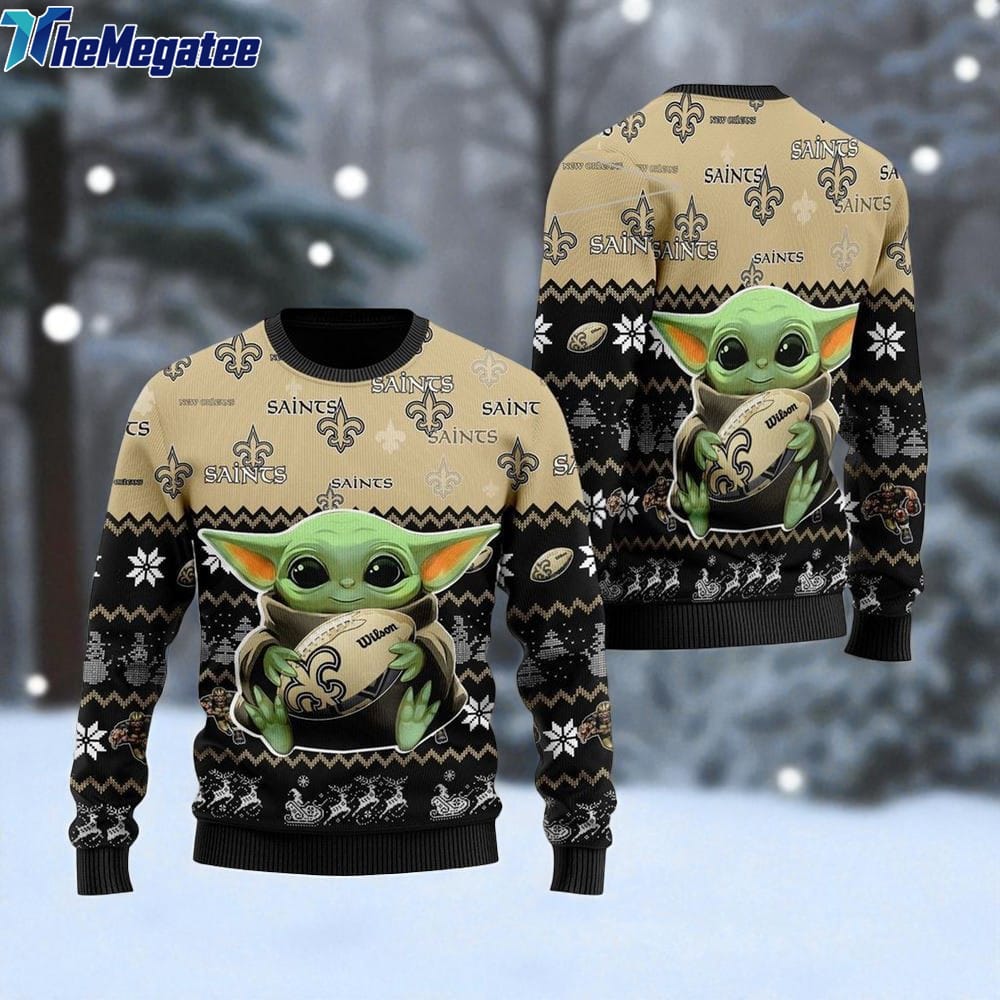 NFL New Orleans Saints Ugly Christmas Sweater Cute Baby Yoda Unisex Sweater NFL New Orleans Saints Ugly Christmas Sweater Cute Baby Yoda Unisex Sweater