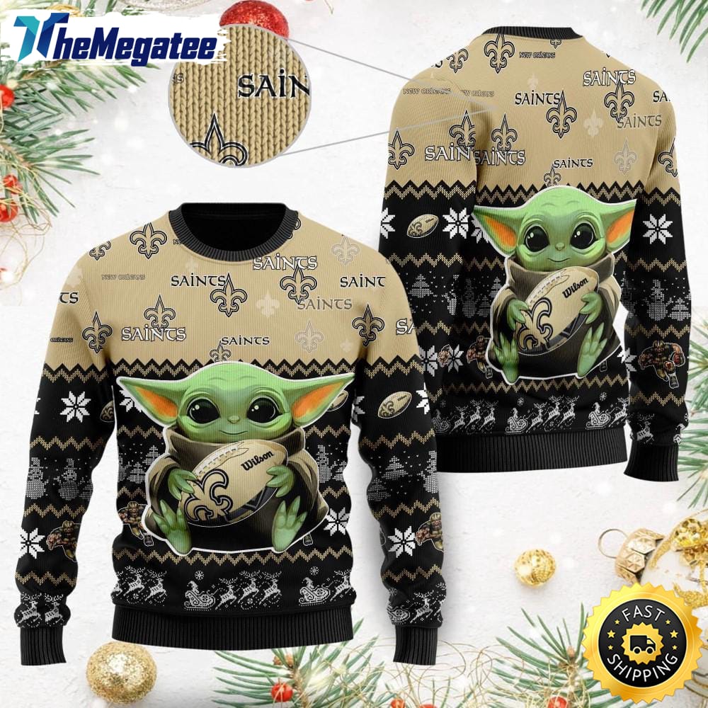 NFL New Orleans Saints Ugly Christmas Sweater, Baby Yoda Sweater for Christmas 2025 NFL New Orleans Saints Ugly Christmas Sweater, Baby Yoda Sweater for Christmas 2025