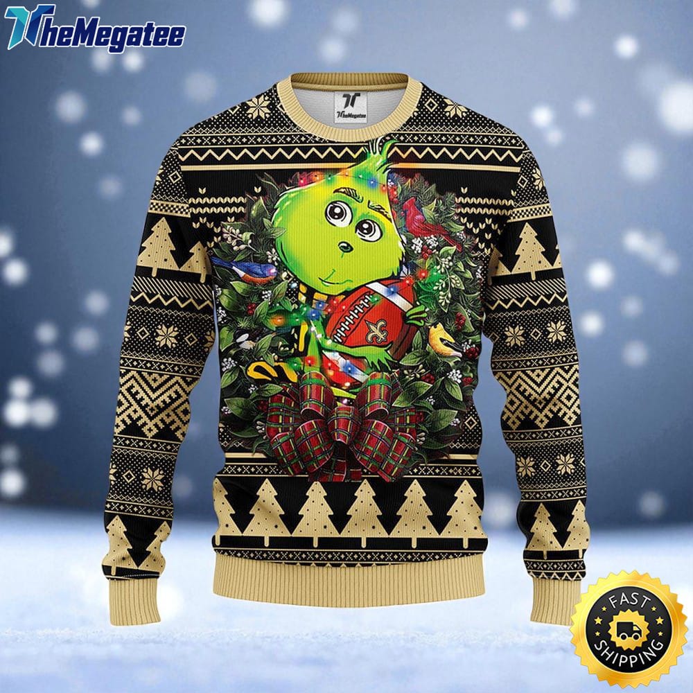 NFL New Orleans Saints Ugly Sweater Grinch Hug Ugly Christmas Sweater For Fans NFL New Orleans Saints Ugly Sweater Grinch Hug Ugly Christmas Sweater For Fans