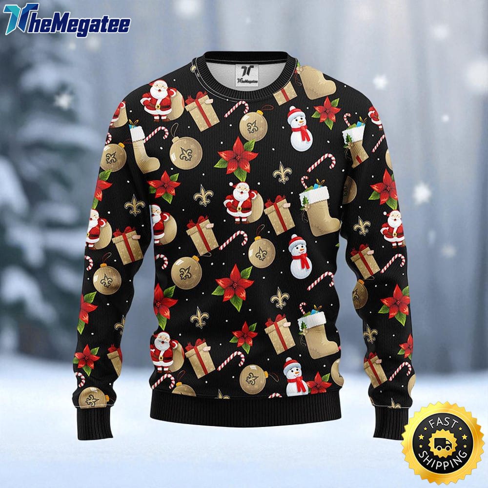 NFL New Orleans Saints Ugly Sweater Santa Claus Snowman Ugly Christmas Sweater For Fans NFL New Orleans Saints Ugly Sweater Santa Claus Snowman Ugly Christmas Sweater For Fans