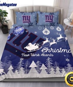 NFL New York Giants Bedding Sets Santa Claus Sleigh And Reindeer Christmas Quilt Bedding Sets 2025