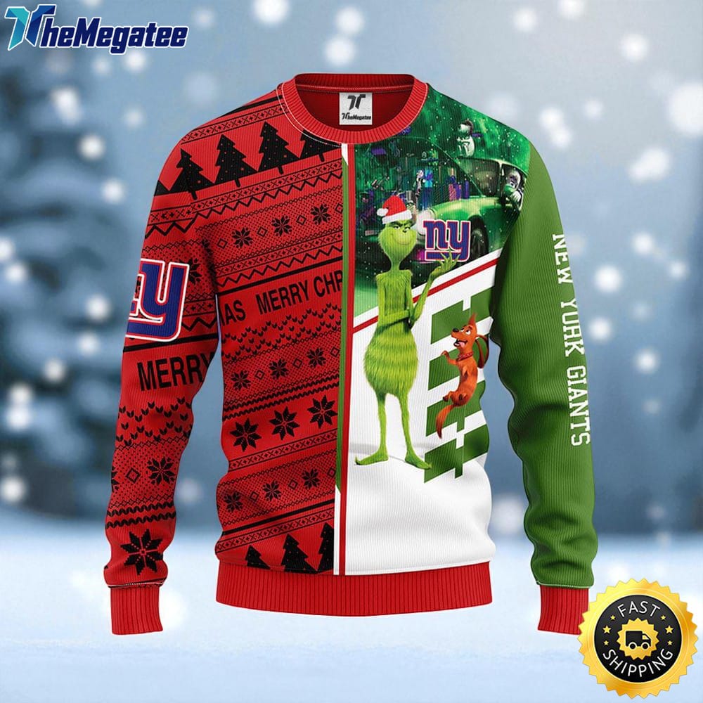 NFL New York Giants Ugly Sweater Grinch & Scooby Doo Ugly Christmas Sweater For Fans NFL New York Giants Ugly Sweater Grinch & Scooby Doo Ugly Christmas Sweater For Fans