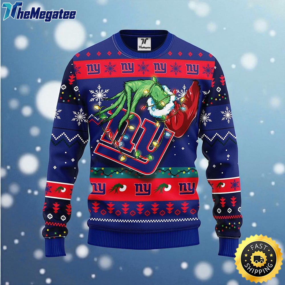 NFL New York Giants Ugly Sweater The Hand Of Grinch Ugly Christmas Sweater For Fans NFL New York Giants Ugly Sweater The Hand Of Grinch Ugly Christmas Sweater For Fans