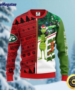 NFL New York Jets Ugly Sweater Grinch & Scooby Doo Ugly Christmas Sweater For Fans