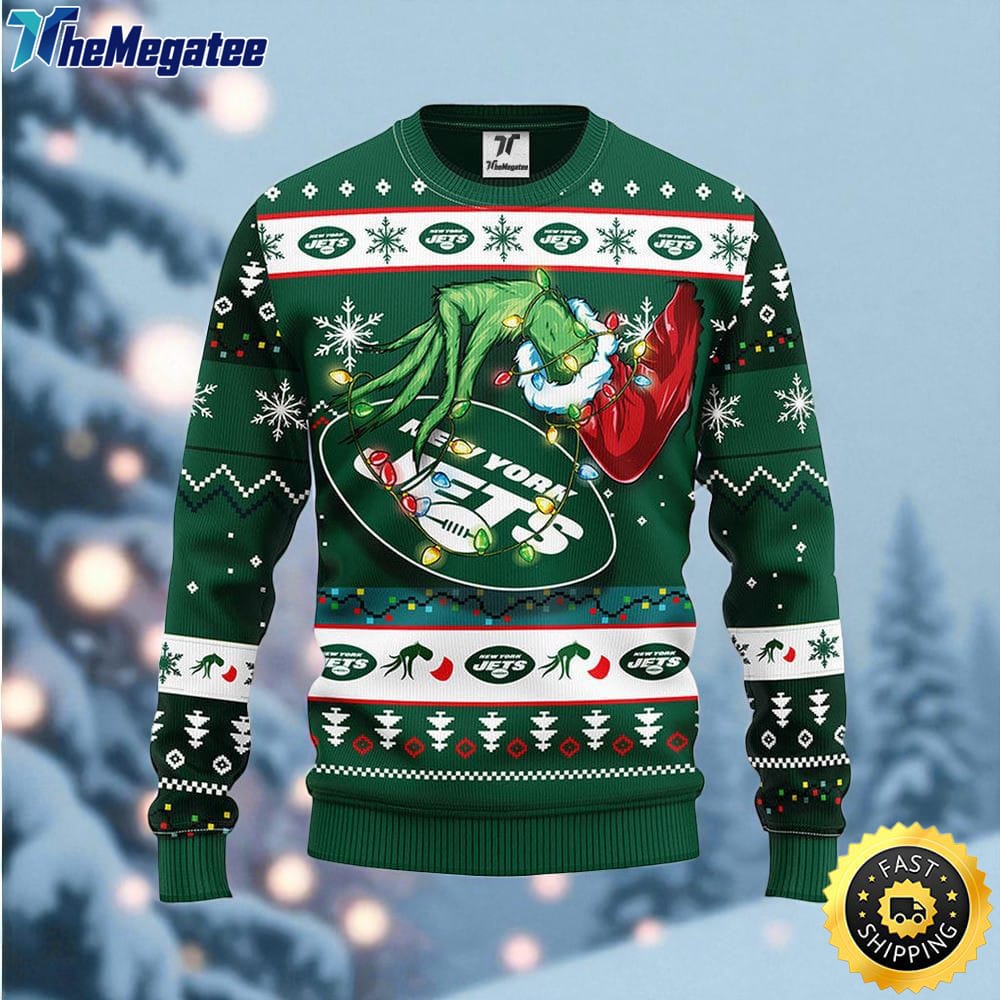 NFL New York Jets Ugly Sweater The Hand Of Grinch Ugly Christmas Sweater For Fans NFL New York Jets Ugly Sweater The Hand Of Grinch Ugly Christmas Sweater For Fans