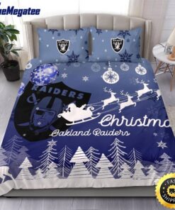 NFL Oakland Raiders Bedding Sets Santa Claus Sleigh And Reindeer Christmas Quilt Bedding Sets 2025