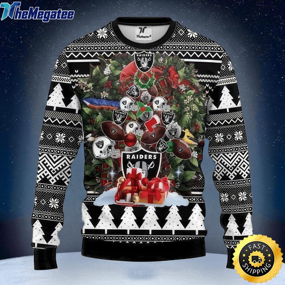 NFL Oakland Raiders Ugly Christmas Sweater Tree, NFL Christmas Sweater NFL Oakland Raiders Ugly Christmas Sweater Tree, NFL Christmas Sweater