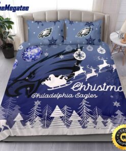 NFL Philadelphia Eagles Bedding Sets Santa Claus Sleigh And Reindeer Christmas Quilt Bedding Sets 2025