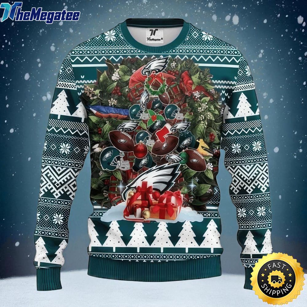 NFL Philadelphia Eagles Ugly Christmas Sweater Tree, NFL Christmas Sweater NFL Philadelphia Eagles Ugly Christmas Sweater Tree, NFL Christmas Sweater