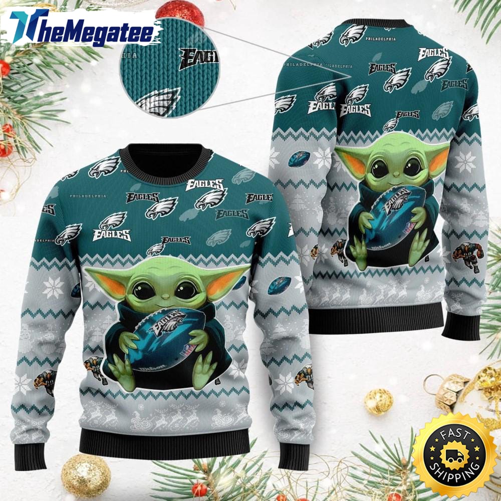 NFL Philadelphia Eagles Ugly Christmas Sweater, Baby Yoda Sweater for Christmas 2025 NFL Philadelphia Eagles Ugly Christmas Sweater, Baby Yoda Sweater for Christmas 2025