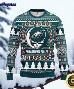 NFL Philadelphia Eagles Ugly Sweater Grateful Dead Ugly Christmas Fleece Sweater For Fans