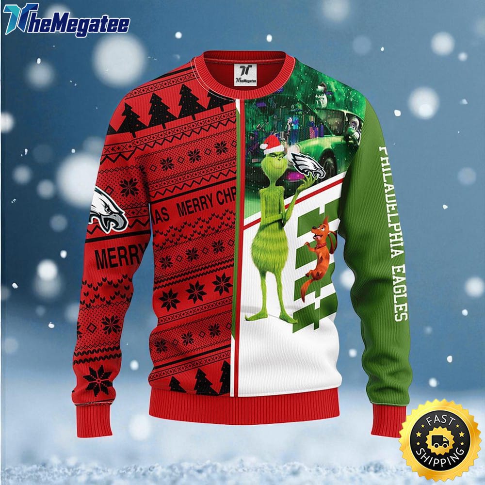 NFL Philadelphia Eagles Ugly Sweater Grinch & Scooby Doo Ugly Christmas Sweater For Fans NFL Philadelphia Eagles Ugly Sweater Grinch & Scooby Doo Ugly Christmas Sweater For Fans