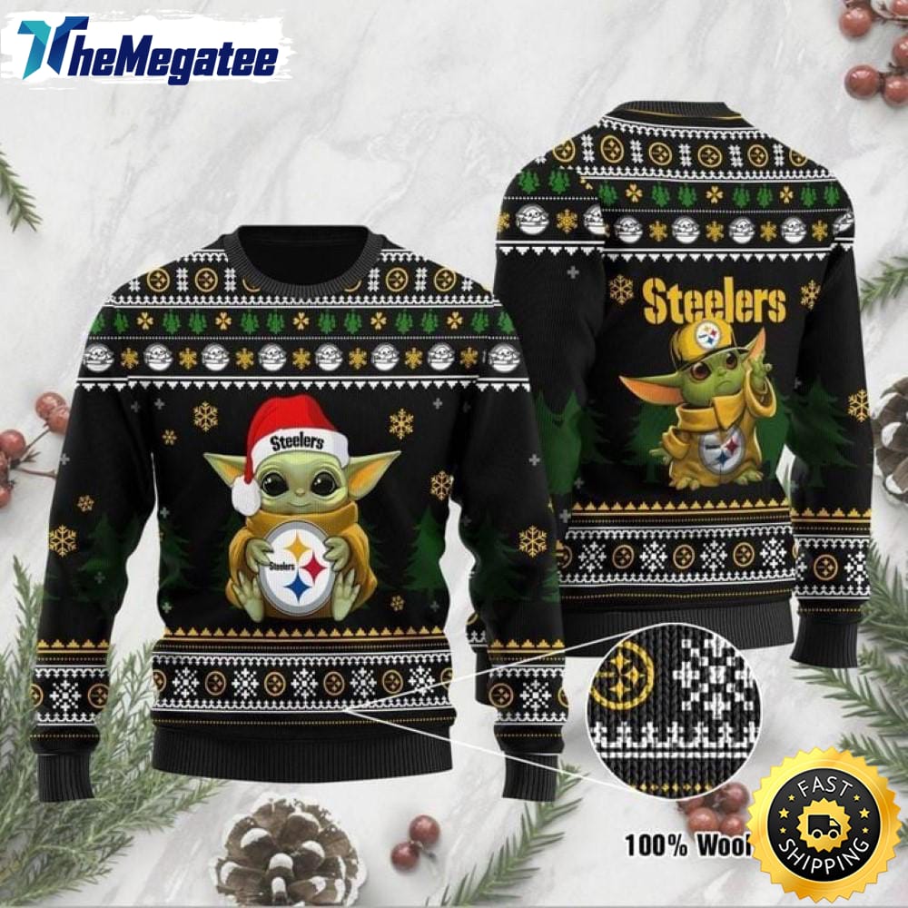 NFL Pittsburgh Steelers Ugly Christmas Sweater Baby Yoda 3D Sweater NFL Pittsburgh Steelers Ugly Christmas Sweater Baby Yoda 3D Sweater