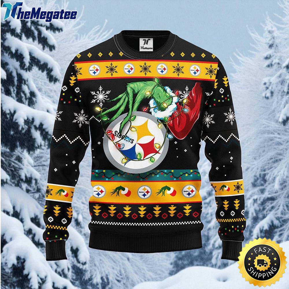 NFL Pittsburgh Steelers Ugly Sweater The Hand Of Grinch Ugly Christmas Sweater For Fans NFL Pittsburgh Steelers Ugly Sweater The Hand Of Grinch Ugly Christmas Sweater For Fans