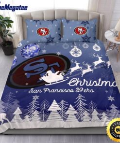 NFL San Francisco 49ers Bedding Sets Santa Claus Sleigh And Reindeer Christmas Quilt Bedding Sets 2025