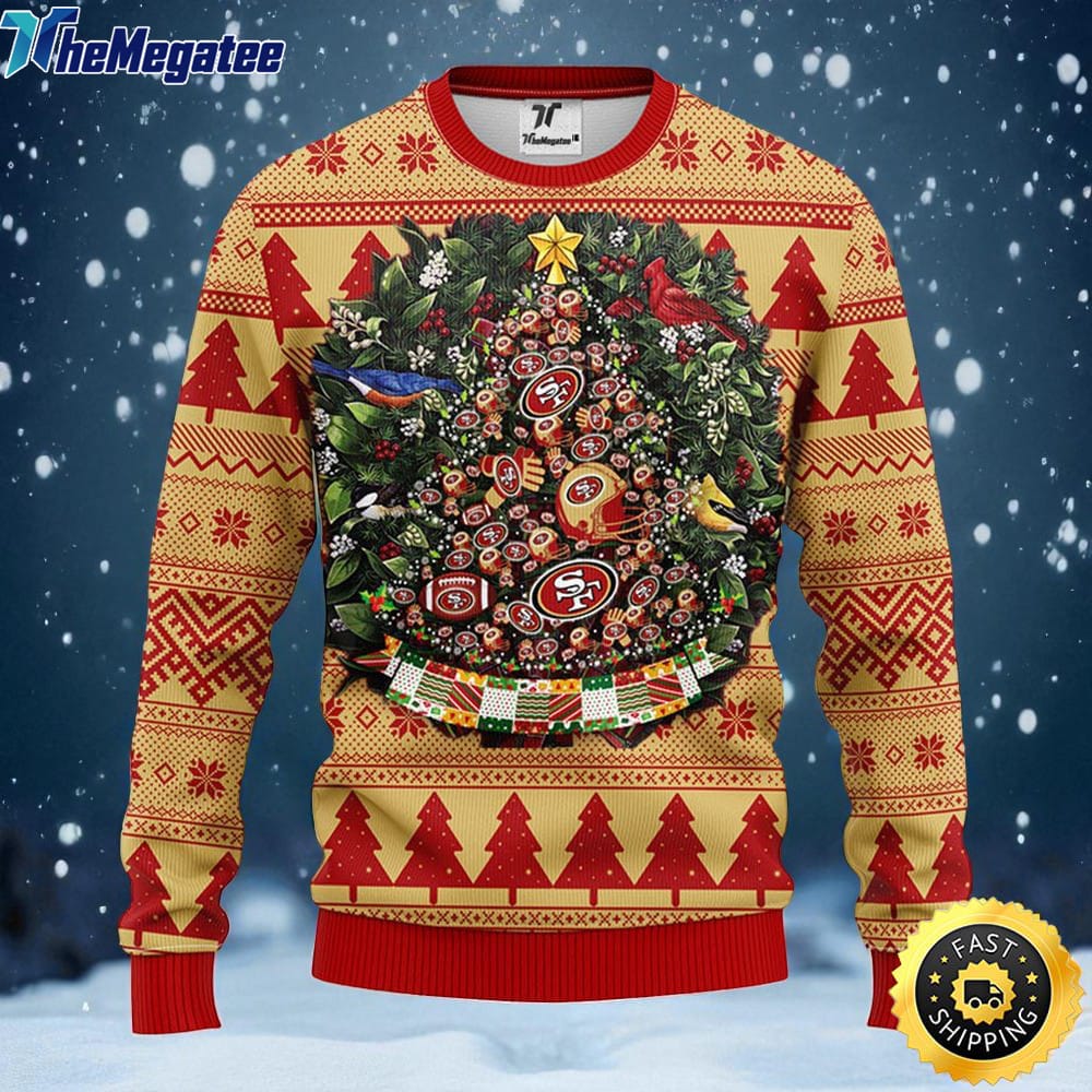 NFL San Francisco 49ers Ugly Christmas Sweater Ball Pine Tree, NFL Christmas Sweater NFL San Francisco 49ers Ugly Christmas Sweater Ball Pine Tree, NFL Christmas Sweater