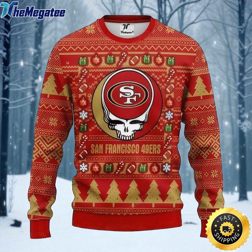 NFL San Francisco 49ers Ugly Christmas Sweater The Intelligence Of The Skull Unisex Sweater NFL San Francisco 49ers Ugly Christmas Sweater The Intelligence Of The Skull Unisex Sweater