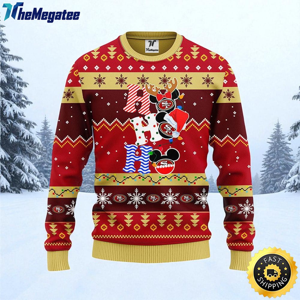 NFL San Francisco 49ers Ugly Sweater HoHoHo Mickey Ugly Christmas Sweater For Fans NFL San Francisco 49ers Ugly Sweater HoHoHo Mickey Ugly Christmas Sweater For Fans