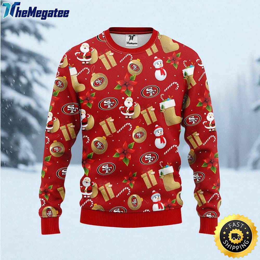 NFL San Francisco 49ers Ugly Sweater Santa Claus Snowman Ugly Christmas Sweater For Fans NFL San Francisco 49ers Ugly Sweater Santa Claus Snowman Ugly Christmas Sweater For Fans