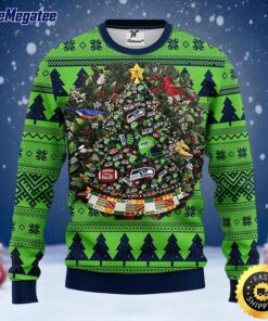 NFL Seattle Seahawks Ugly Christmas Sweater Ball Pine Tree, NFL Christmas Sweater