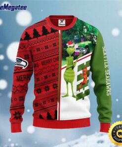 NFL Seattle Seahawks Ugly Sweater Grinch & Scooby Doo Ugly Christmas Sweater For Fans