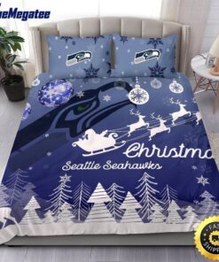 NFL Seattle Seahawks Bedding Sets Santa Claus Sleigh And Reindeer Christmas Quilt Bedding Sets 2025