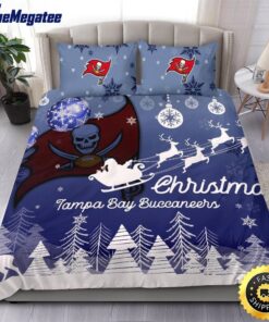 NFL Tampa Bay Buccaneers Bedding Sets Santa Claus Sleigh And Reindeer Christmas Quilt Bedding Sets 2025