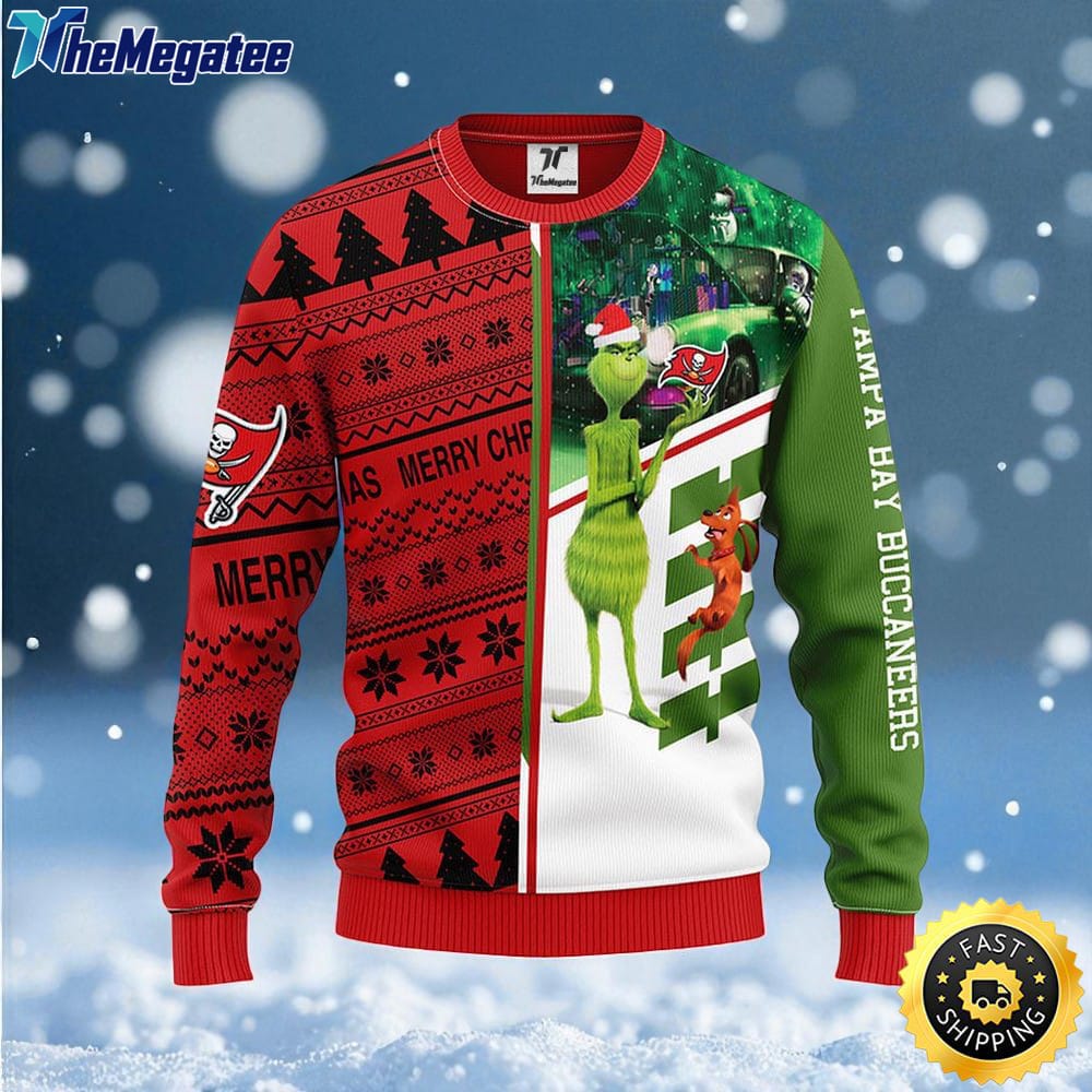NFL Tampa Bay Buccaneers Ugly Sweater Grinch & Scooby Doo Ugly Christmas Sweater For Fans NFL Tampa Bay Buccaneers Ugly Sweater Grinch & Scooby Doo Ugly Christmas Sweater For Fans