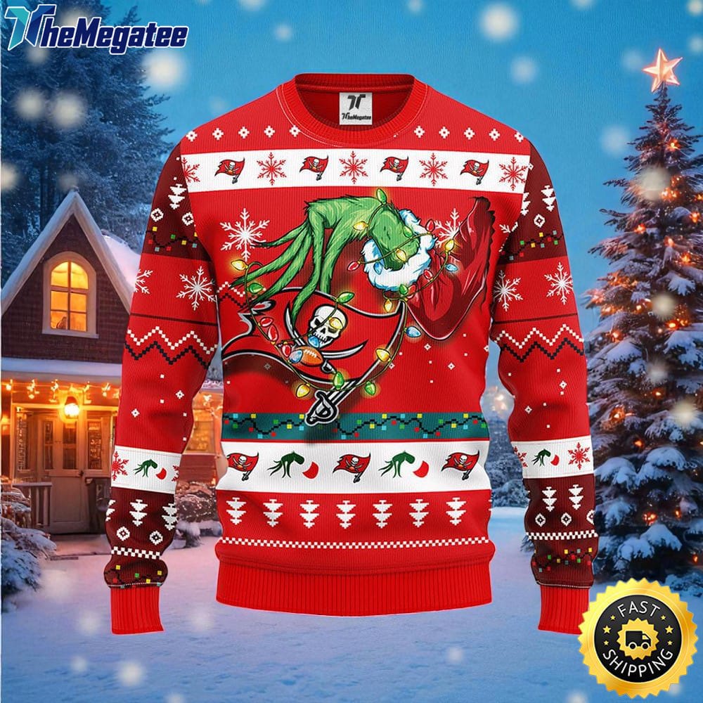 NFL Tampa Bay Buccaneers Ugly Sweater The Hand Of Grinch Ugly Christmas Sweater For Fans NFL Tampa Bay Buccaneers Ugly Sweater The Hand Of Grinch Ugly Christmas Sweater For Fans