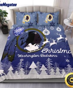 NFL Washington Redskins Bedding Sets Santa Claus Sleigh And Reindeer Christmas Quilt Bedding Sets 2025