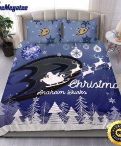 NHL Anaheim Ducks Bedding Sets Santa Claus Sleigh And Reindeer Christmas Quilt Bedding Sets 2025