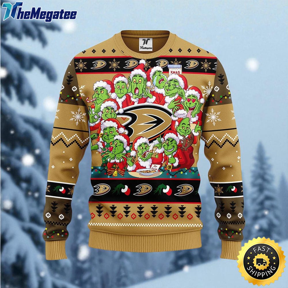 NHL Anaheim Ducks Ugly Sweater 12 Expressions Of Grinch During The Christmas Season Sweater For Fans NHL Anaheim Ducks Ugly Sweater 12 Expressions Of Grinch During The Christmas Season Sweater For Fans
