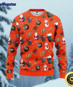 NHL Anaheim Ducks Ugly Sweater Santa Claus Snowman Ugly Christmas Sweater For Fans