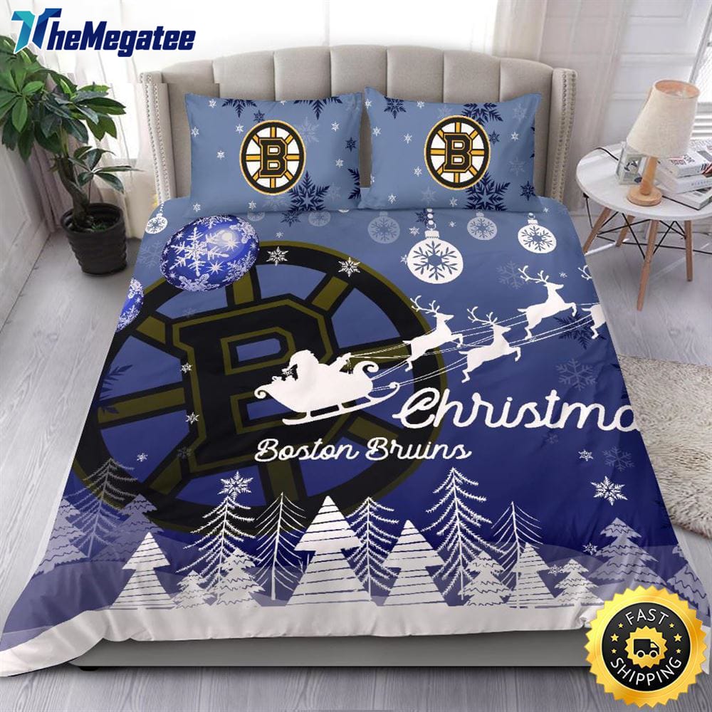 NHL Boston Bruins Bedding Sets Santa Claus Sleigh And Reindeer Christmas Quilt Bedding Sets 2025 NHL Boston Bruins Bedding Sets Santa Claus Sleigh And Reindeer Christmas Quilt Bedding Sets 2025