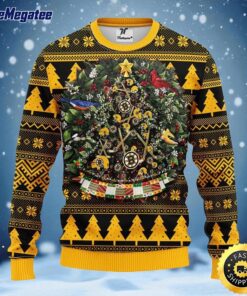 NHL Boston Bruins Ugly Christmas Sweater Ball Pine Tree, NFL Christmas Sweater