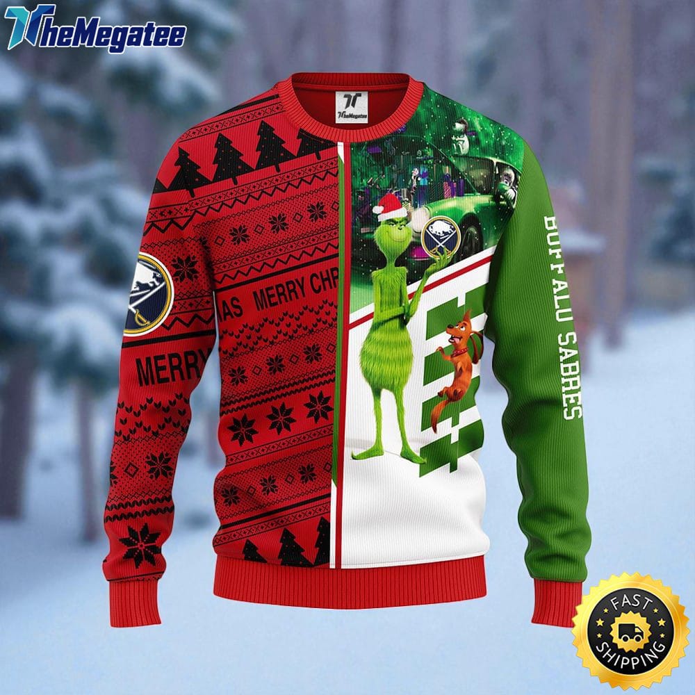 NHL Buffalo Sabres Ugly Sweater Grinch And Scooby doo Ugly Christmas Sweater For Fans NHL Buffalo Sabres Ugly Sweater Grinch And Scooby doo Ugly Christmas Sweater For Fans