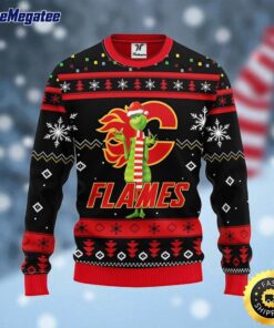 NHL Calgary Flames Ugly Sweater Funny Grinch Ugly Christmas Sweater For Fans