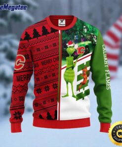 NHL Calgary Flames Ugly Sweater Grinch And Scooby doo Ugly Christmas Sweater For Fans