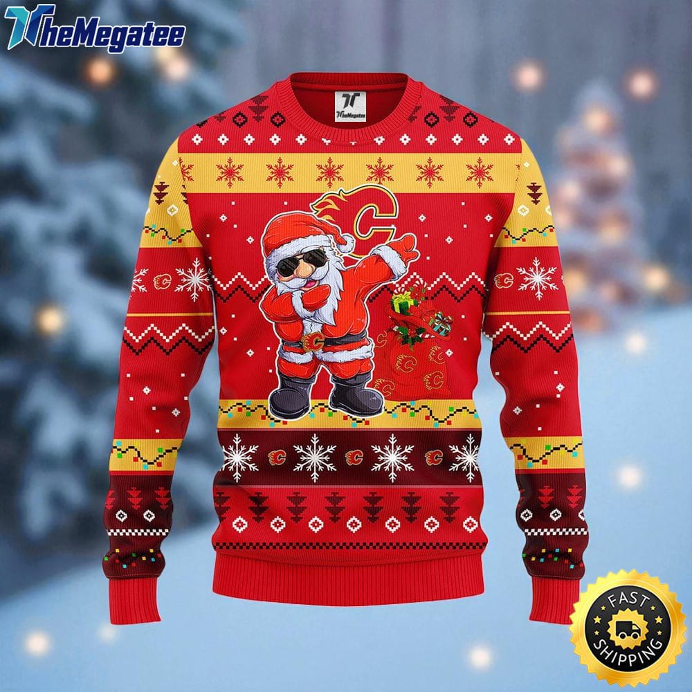 NHL Calgary Flames Ugly Sweater Santa Claus Ugly Christmas Sweater For Fans NHL Calgary Flames Ugly Sweater Santa Claus Ugly Christmas Sweater For Fans