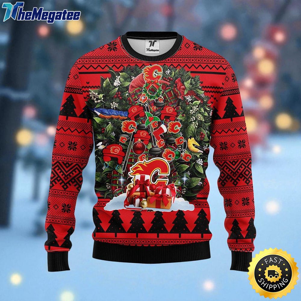 NHL Calgary Flames Ugly Sweater Tree Ugly Christmas Fleece Sweater For Fans NHL Calgary Flames Ugly Sweater Tree Ugly Christmas Fleece Sweater For Fans