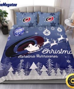NHL Carolina Hurricanes Bedding Sets Santa Claus Sleigh And Reindeer Christmas Quilt Bedding Sets 2025