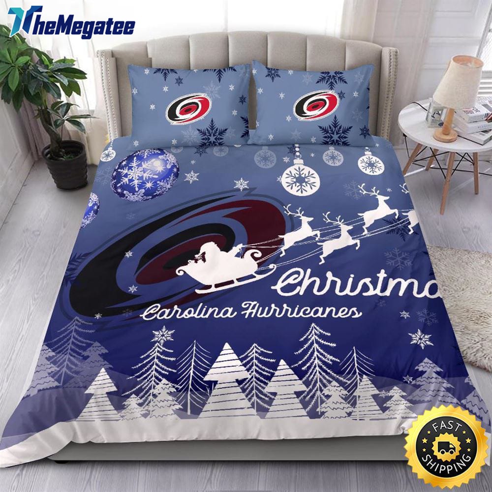 NHL Carolina Hurricanes Bedding Sets Santa Claus Sleigh And Reindeer Christmas Quilt Bedding Sets 2025 NHL Carolina Hurricanes Bedding Sets Santa Claus Sleigh And Reindeer Christmas Quilt Bedding Sets 2025