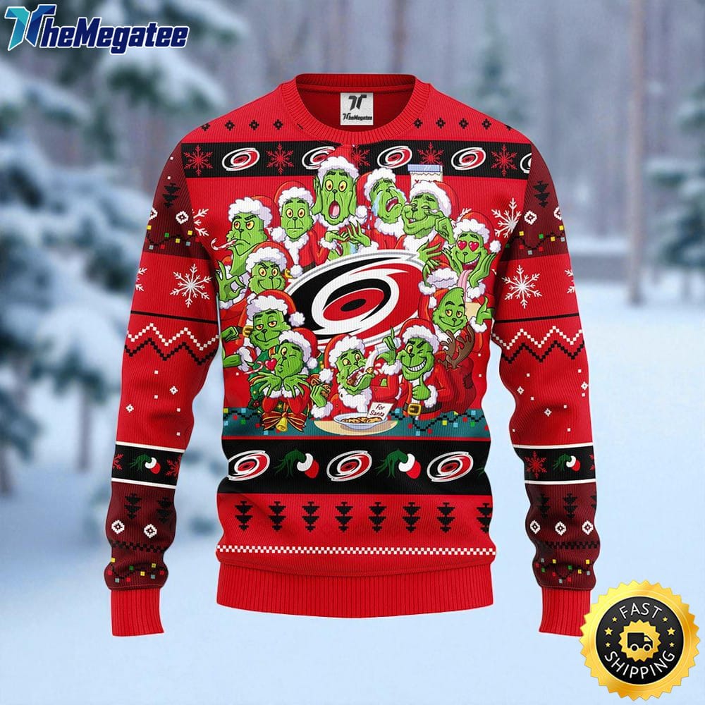 NHL Carolina Hurricanes Ugly Sweater 12 Expressions Of Grinch During The Christmas Season Sweater For Fans NHL Carolina Hurricanes Ugly Sweater 12 Expressions Of Grinch During The Christmas Season Sweater For Fans