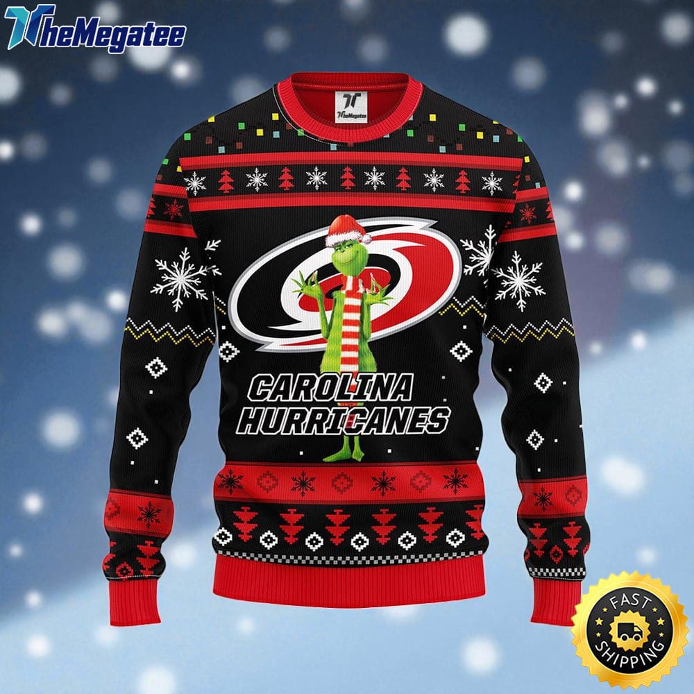 NHL Carolina Hurricanes Ugly Sweater Funny Grinch Ugly Christmas Sweater For Fans NHL Carolina Hurricanes Ugly Sweater Funny Grinch Ugly Christmas Sweater For Fans