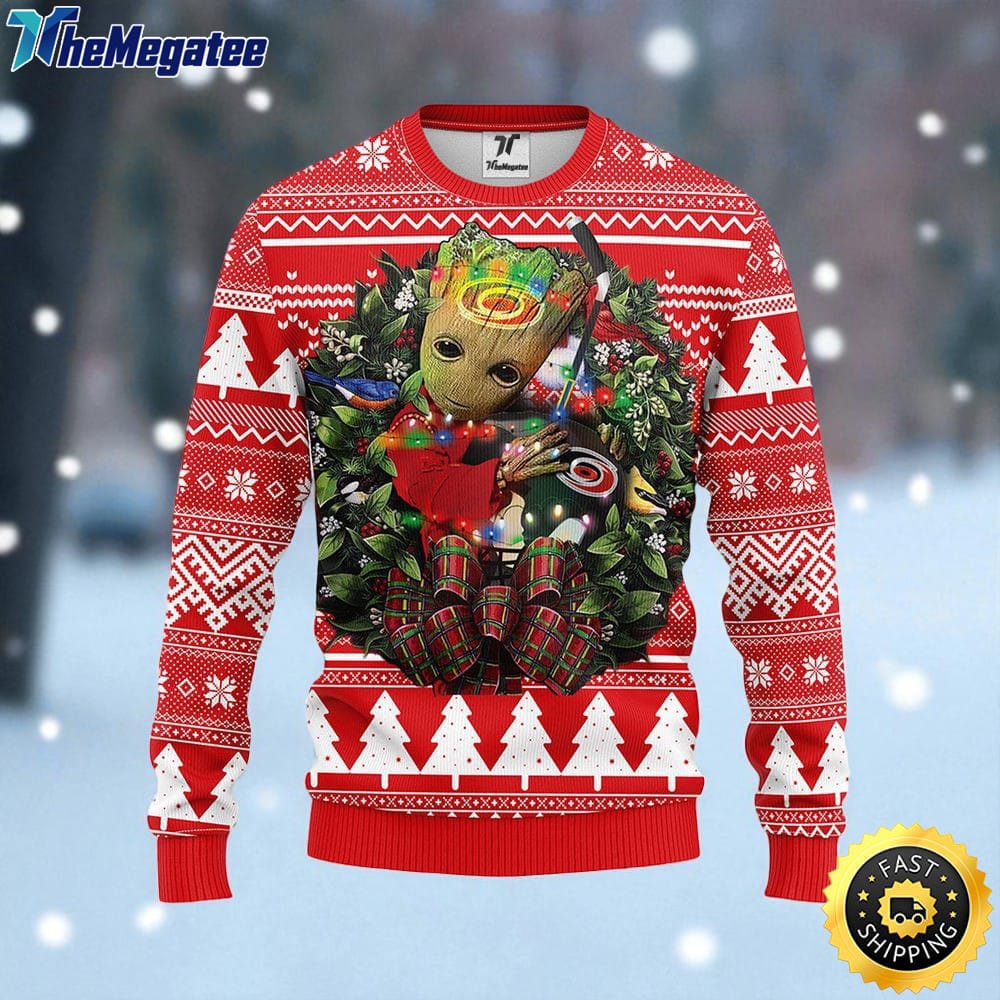NHL Carolina Hurricanes Ugly Sweater Groot Christmas Sweater For Fans NHL Carolina Hurricanes Ugly Sweater Groot Christmas Sweater For Fans