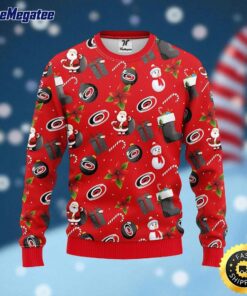 NHL Carolina Hurricanes Ugly Sweater Santa Claus Snowman Ugly Christmas Sweater For Fans