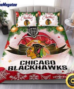 NHL Chicago Blackhawks Bedding Sets Merry Christmas Quilt Bedding Sets 2025