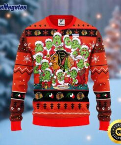 NHL Chicago Blackhawks Ugly Sweater 12 Expressions Of Grinch During The Christmas Season Sweater For Fans