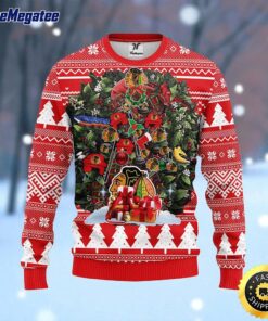 NHL Chicago Blackhawks Ugly Sweater Tree Ball Christmas Red Ugly Sweater For Fans