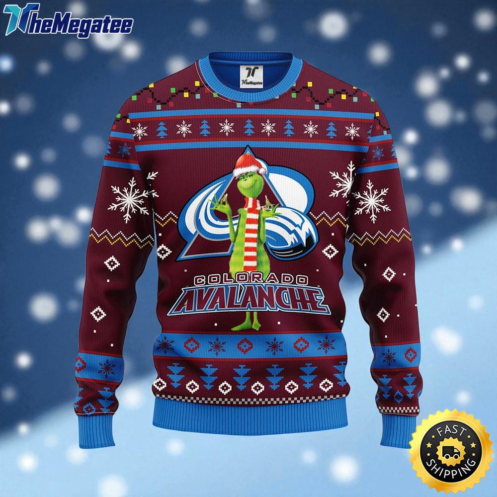 NHL Colorado Avalanche Ugly Sweater Funny Grinch Ugly Christmas Sweater For Fans NHL Colorado Avalanche Ugly Sweater Funny Grinch Ugly Christmas Sweater For Fans